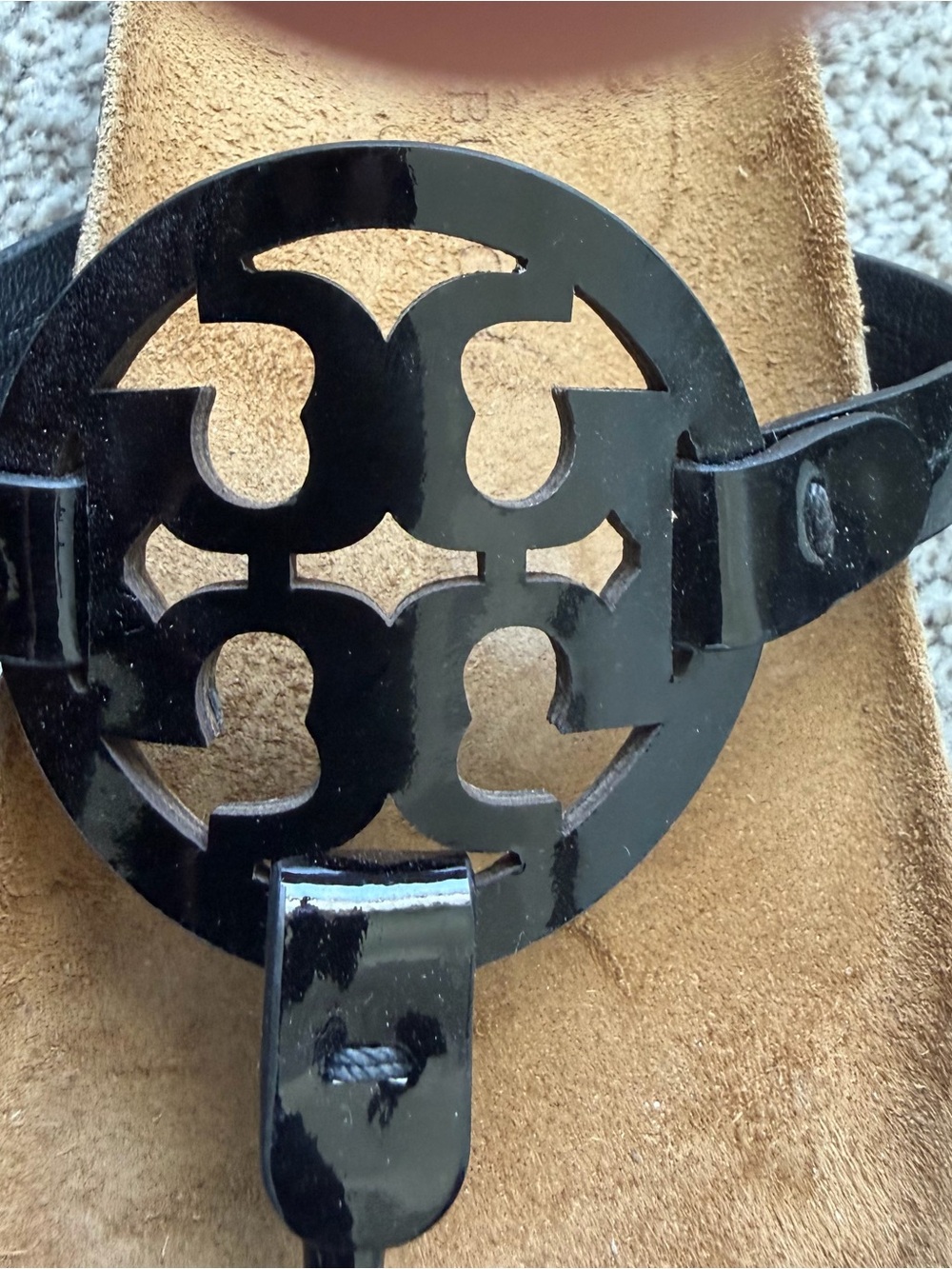 Tory Burch Black Patent Logo Thong Sandals
